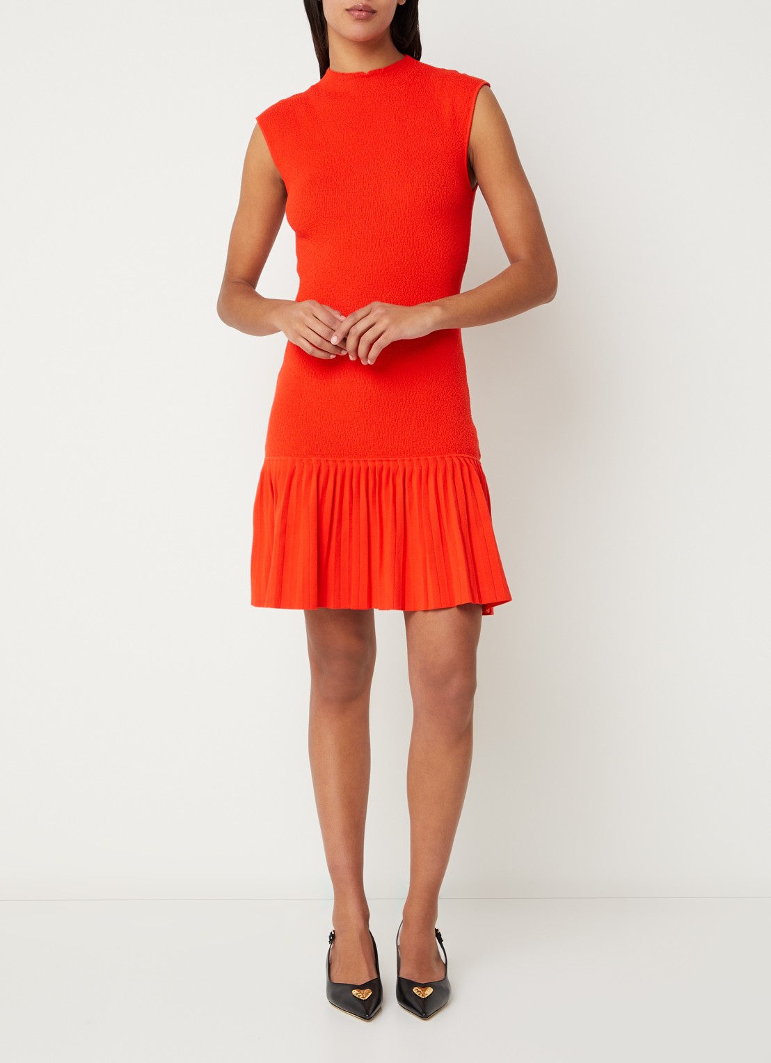 Claudie Pierlot Mini jurk met volant - voorkant 2 koraal