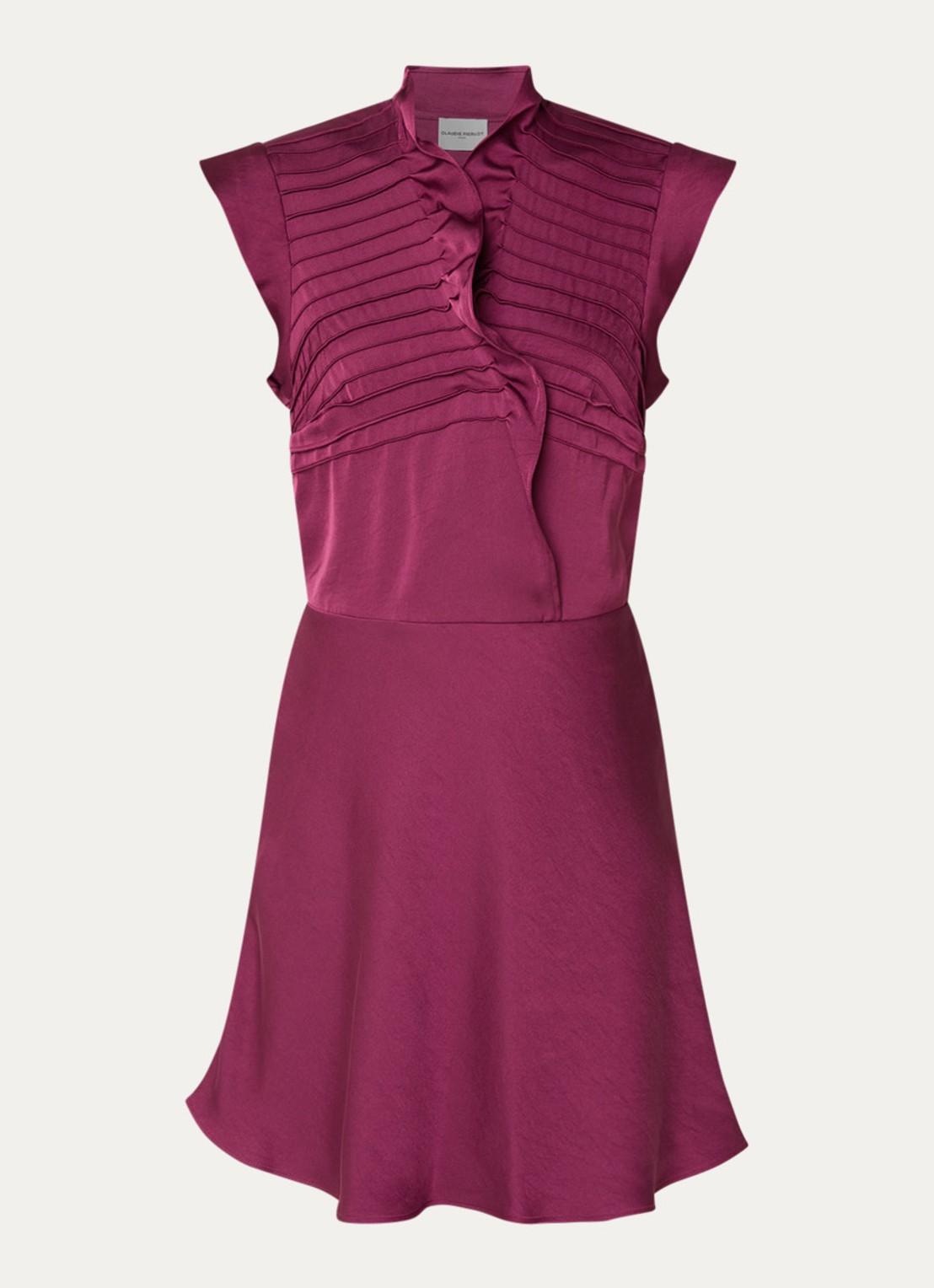 Claudie Pierlot Mini jurk van satijn met ruches - voorkant aubergine