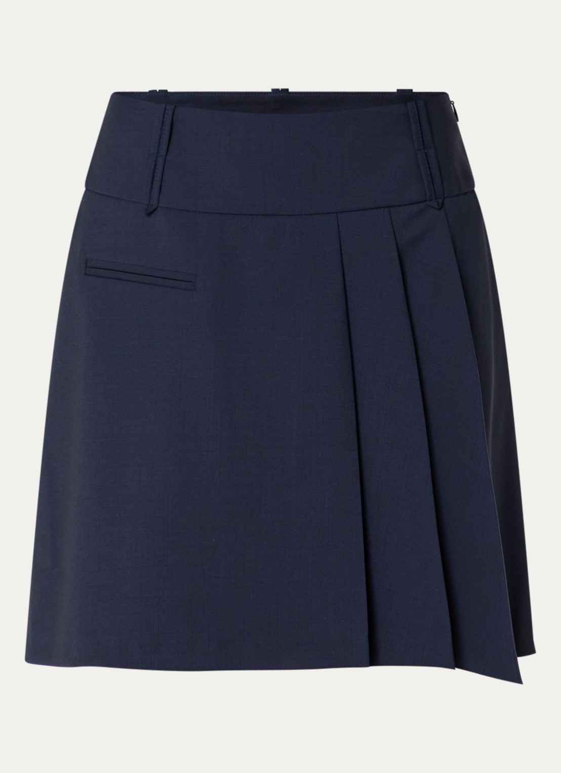 Claudie Pierlot Mini plooirok in wolblend met paspelzak - voorkant donkerblauw