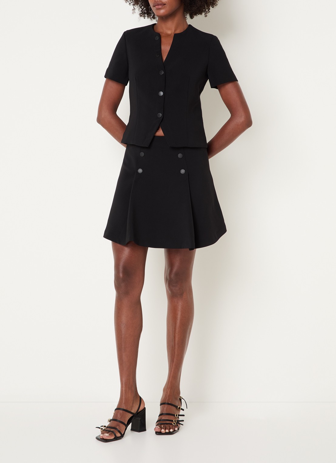 Claudie Pierlot Mini rok met plooidetail - voorkant 3 zwart