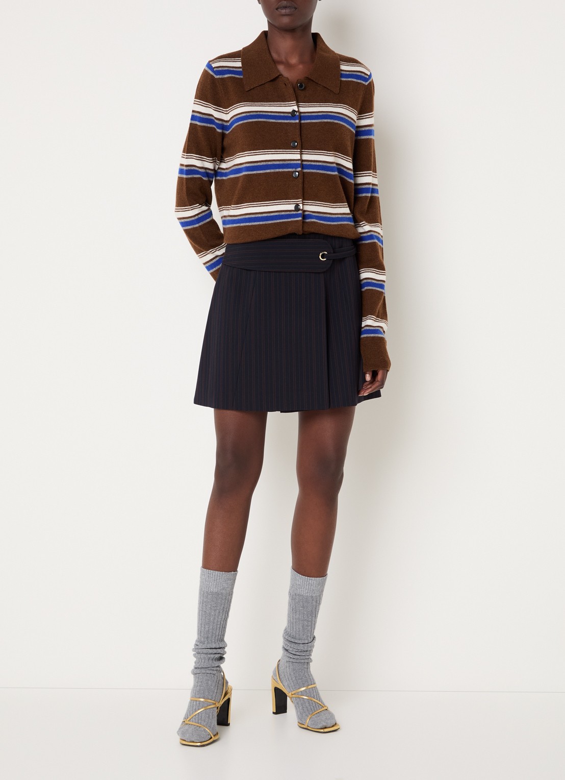 Claudie Pierlot Mini rok met streepprint - voorkant 4 donkerblauw