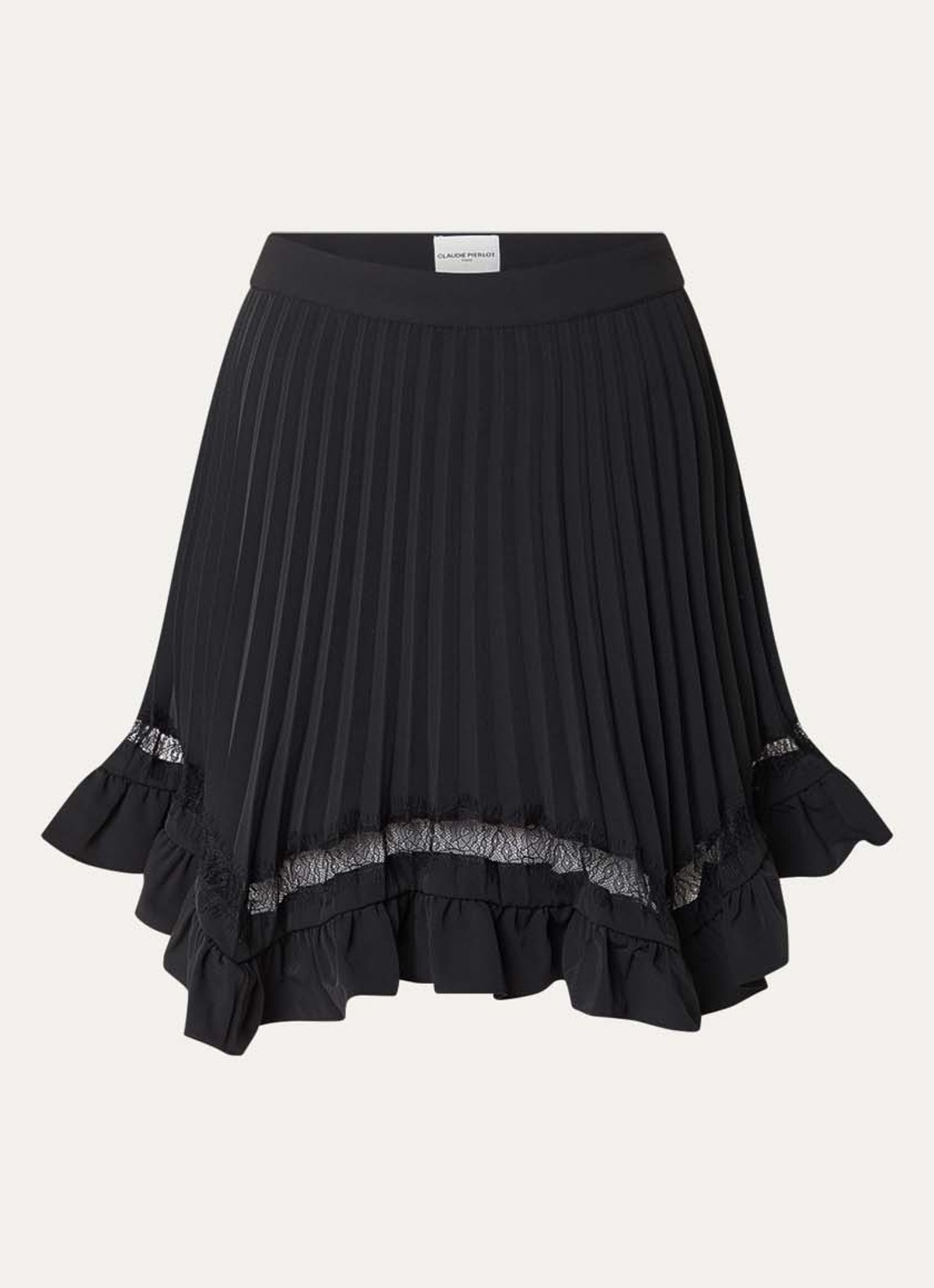 Claudie Pierlot Minirok met plissé en details van kant - voorkant 3 zwart