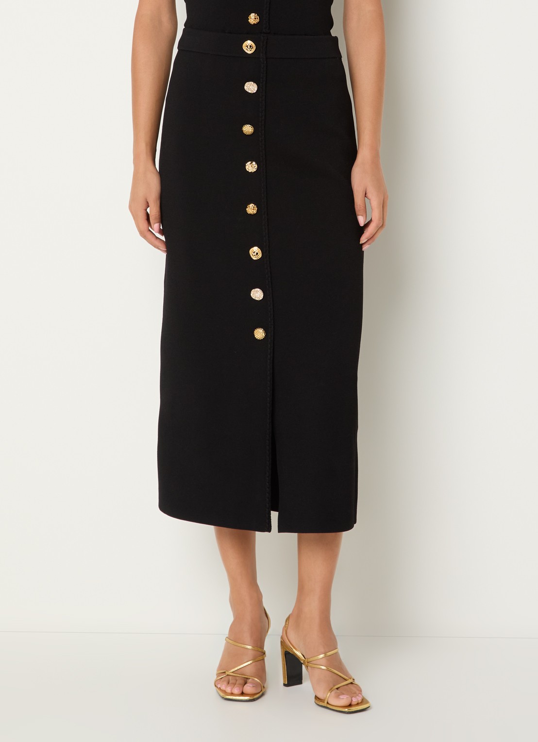 Claudie Pierlot Monarque fijngebreide midi rok met sierknopen - detail zwart