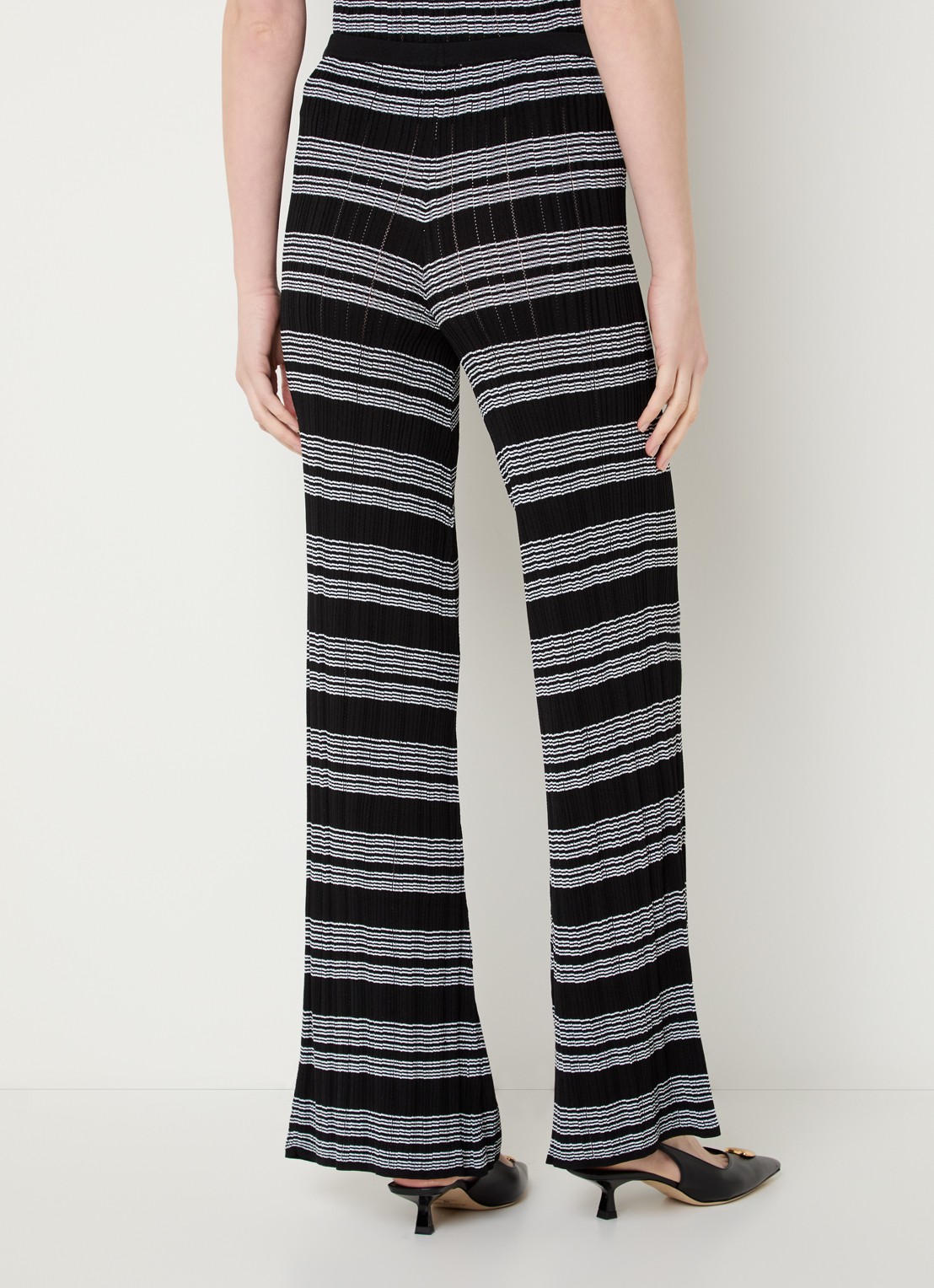 Claudie Pierlot Monpanta high waist flared broek met streepprint - achterkant zwart