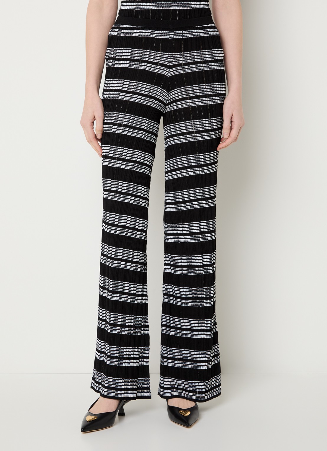 Claudie Pierlot Monpanta high waist flared broek met streepprint - detail 2 zwart