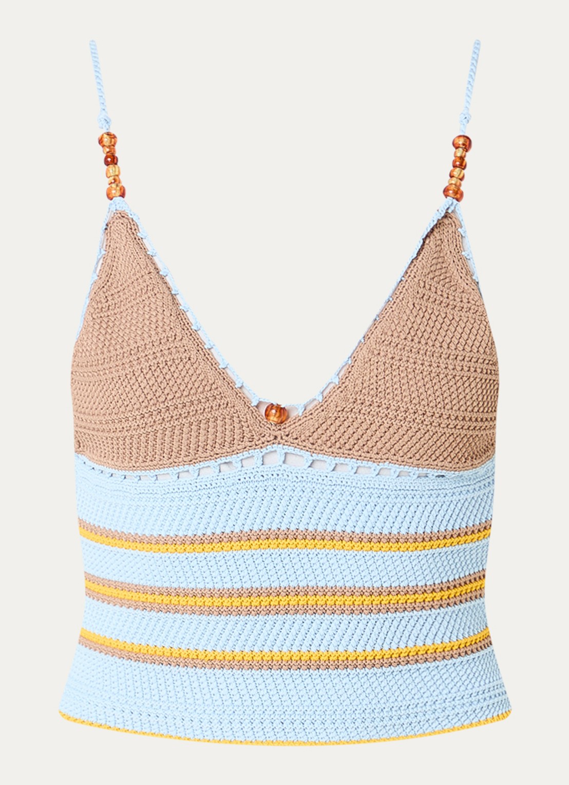 Claudie Pierlot Moricette grofgebreide croptop met streepprint - voorkant lichtblauw