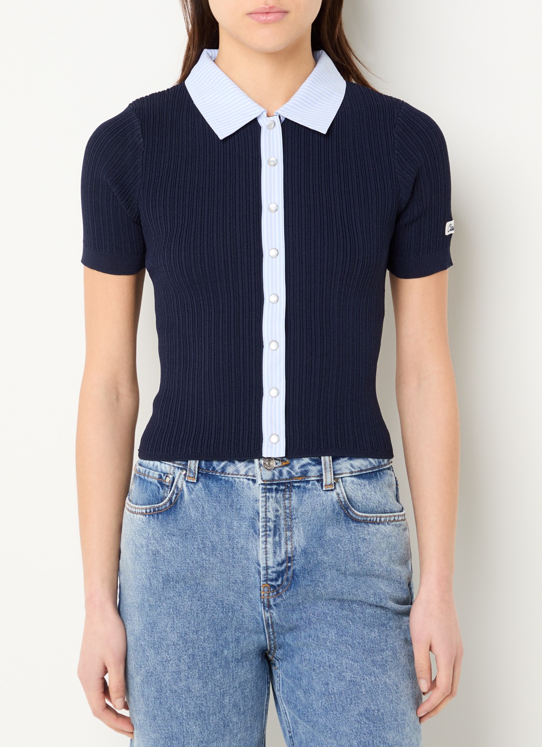 Claudie Pierlot Morina fijngebreid vest met kraag - detail 4 donkerblauw
