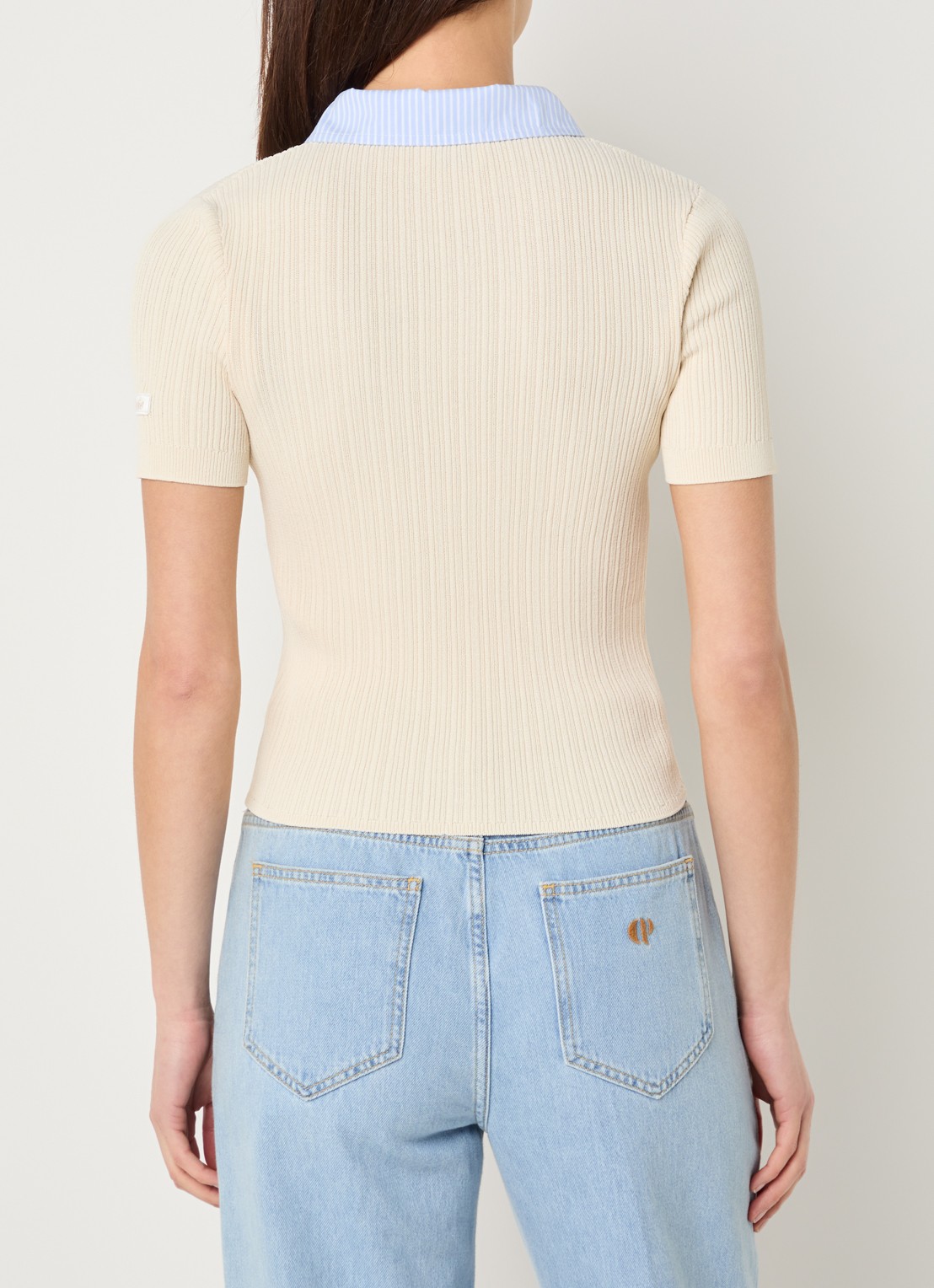 Claudie Pierlot Morina fijngebreid vest met kraag - achterkant 4 creme