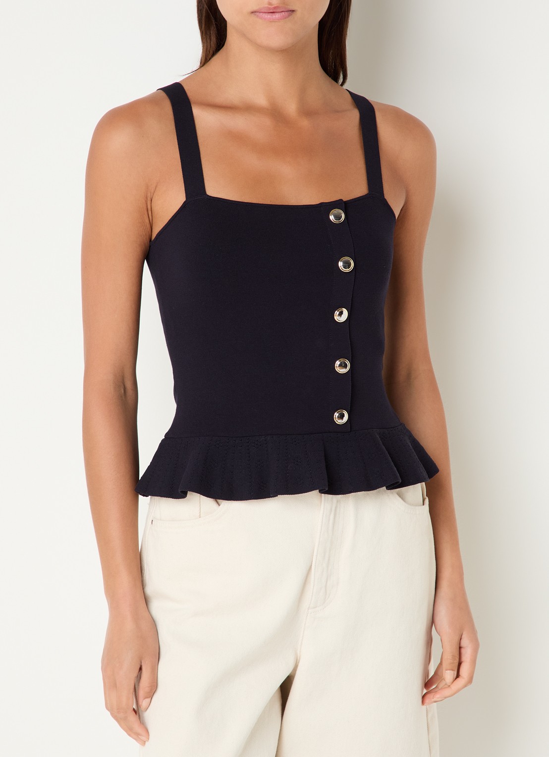 Claudie Pierlot Mouwloze top met sierknopen - detail donkerblauw