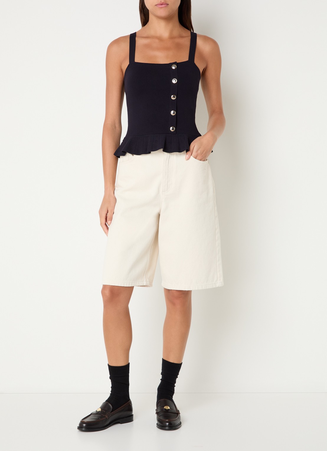 Claudie Pierlot Mouwloze top met sierknopen - voorkant 3 donkerblauw