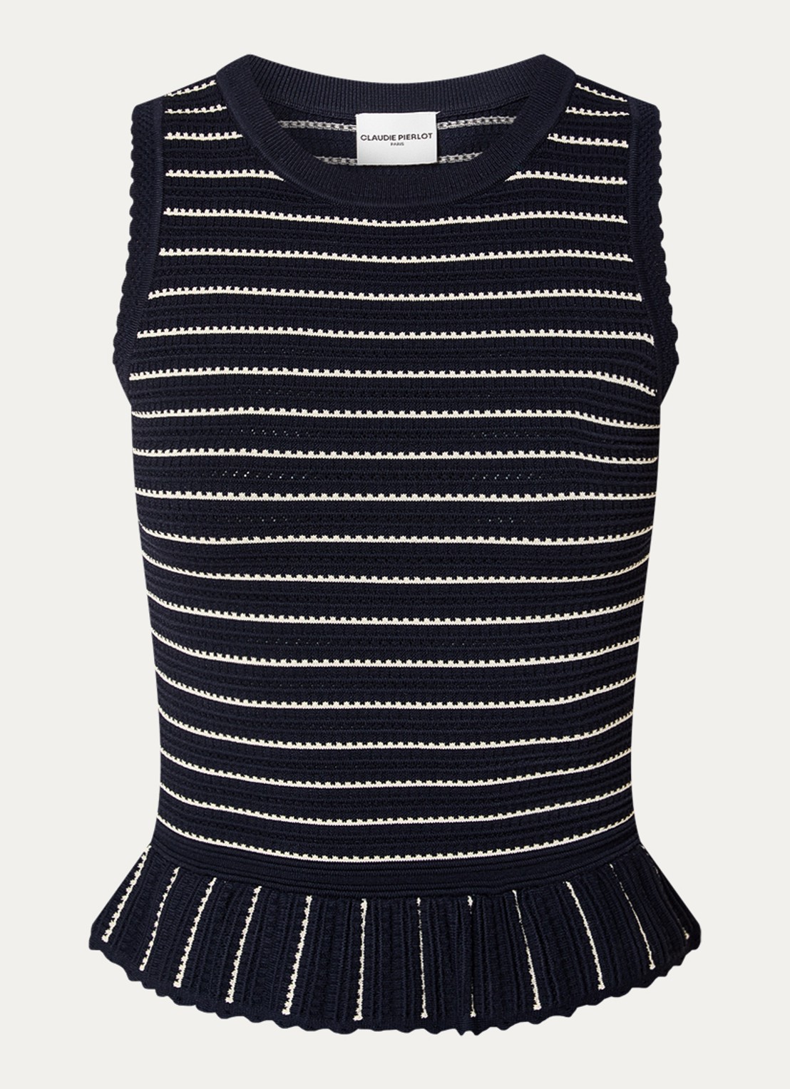 Claudie Pierlot Mouwloze top met streepprint - voorkant 3 donkerblauw