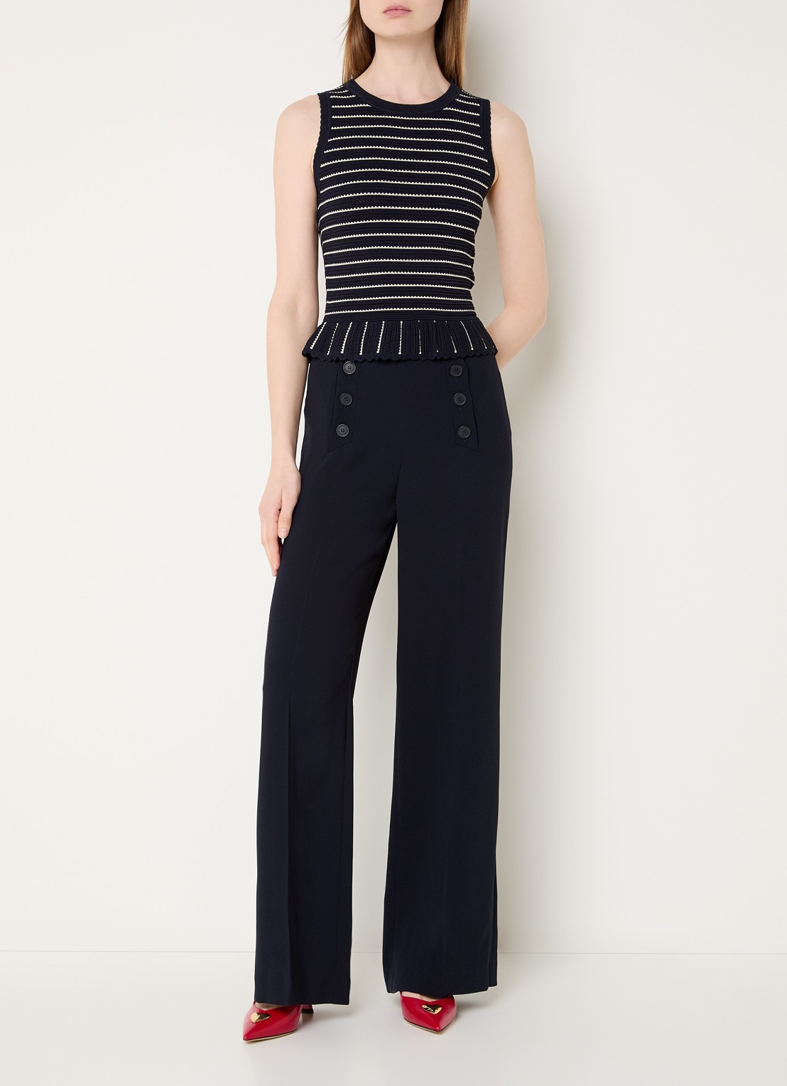 Claudie Pierlot Mouwloze top met streepprint - voorkant 4 donkerblauw