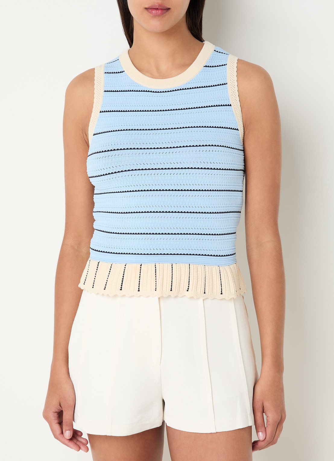 Claudie Pierlot Mouwloze top met streepprint - detail 3 lichtblauw