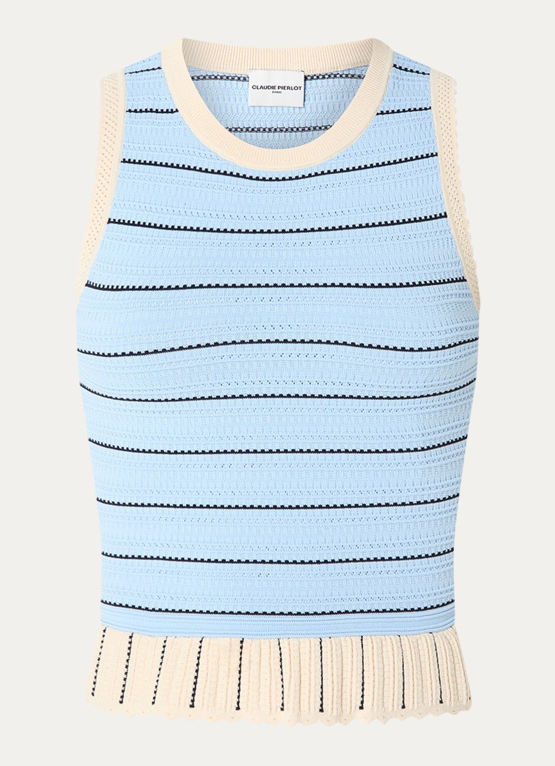 Claudie Pierlot Mouwloze top met streepprint - voorkant lichtblauw