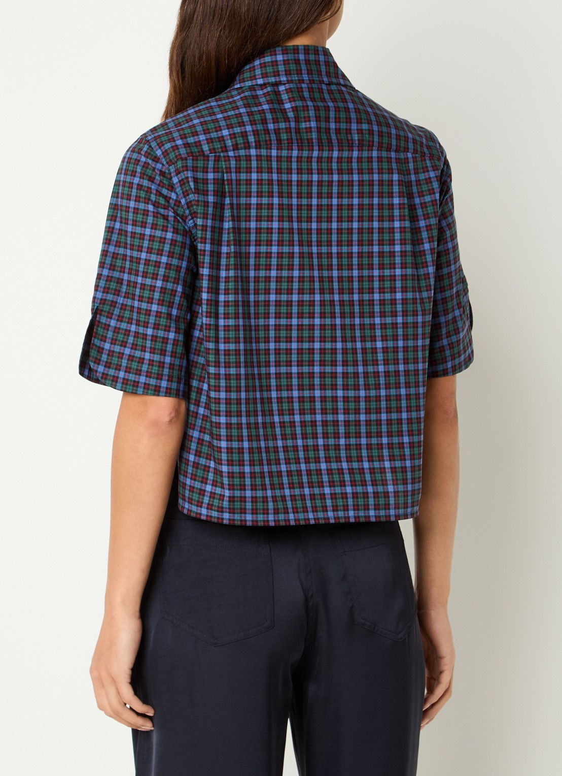 Claudie Pierlot Multico blouse met ruitdessin - achterkant royalblauw
