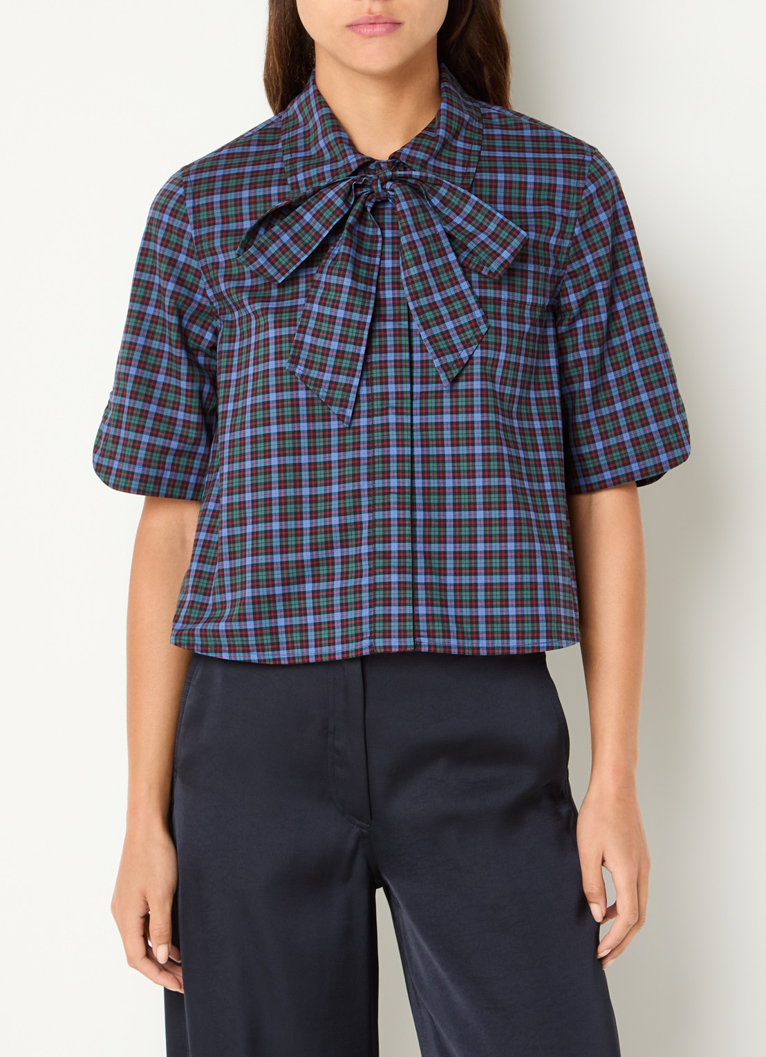 Claudie Pierlot Multico blouse met ruitdessin - detail 2 royalblauw