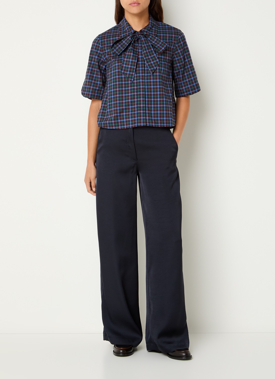 Claudie Pierlot Multico blouse met ruitdessin - voorkant 4 royalblauw