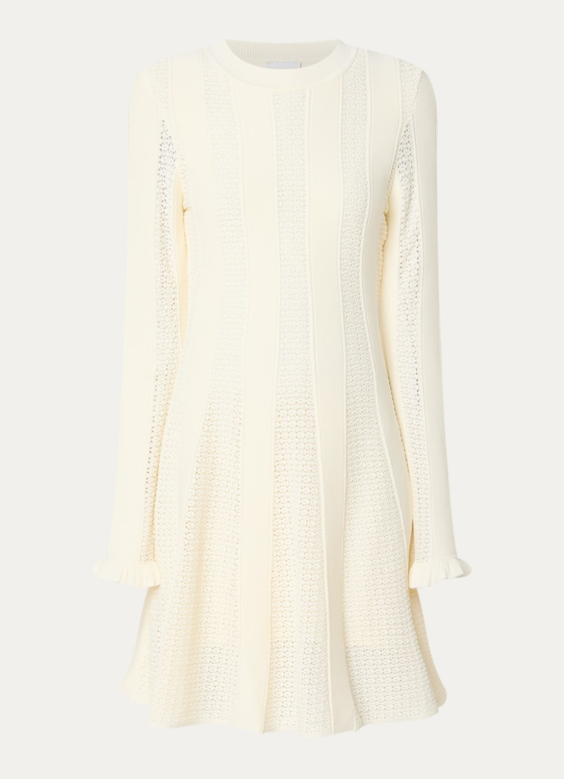 Claudie Pierlot Multico fijngebreide mini jurk met ingebreid patroon - voorkant 3 gebroken wit