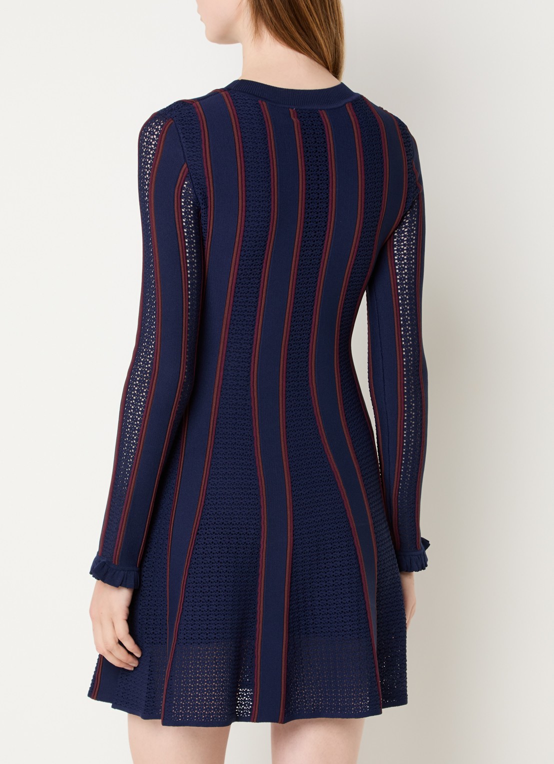 Claudie Pierlot Multico fijngebreide mini jurk met ingebreid patroon - achterkant donkerblauw