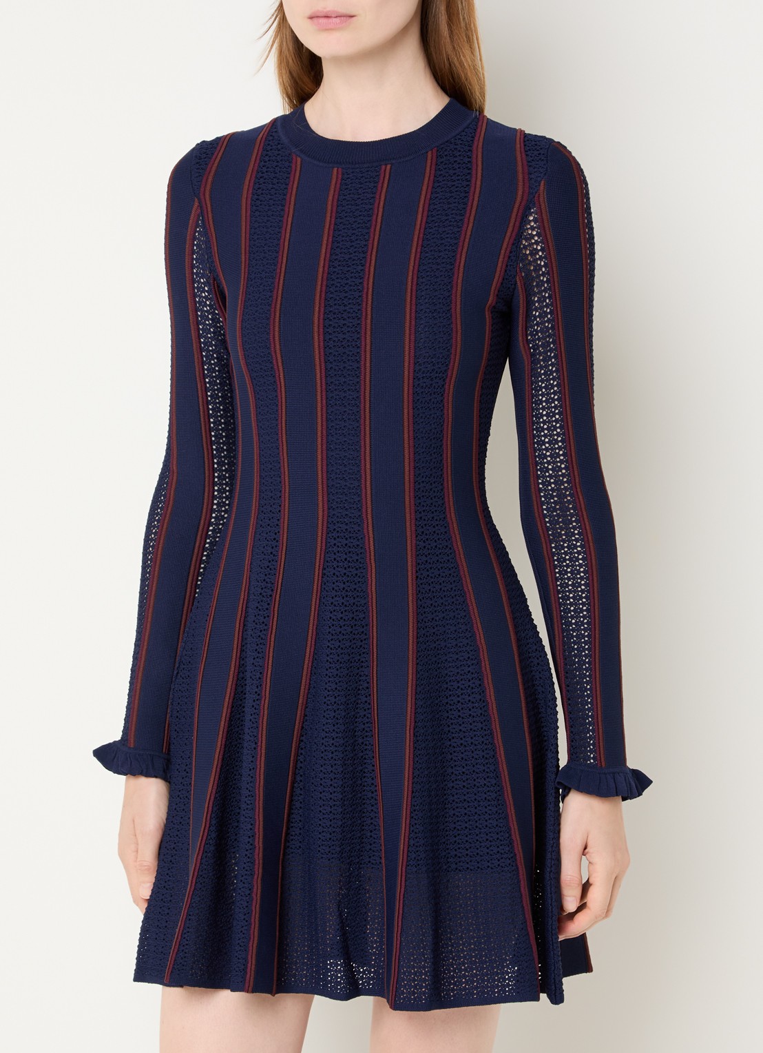 Claudie Pierlot Multico fijngebreide mini jurk met ingebreid patroon - detail 4 donkerblauw
