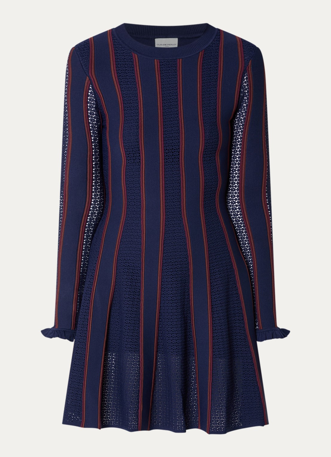 Claudie Pierlot Multico fijngebreide mini jurk met ingebreid patroon - voorkant 2 donkerblauw