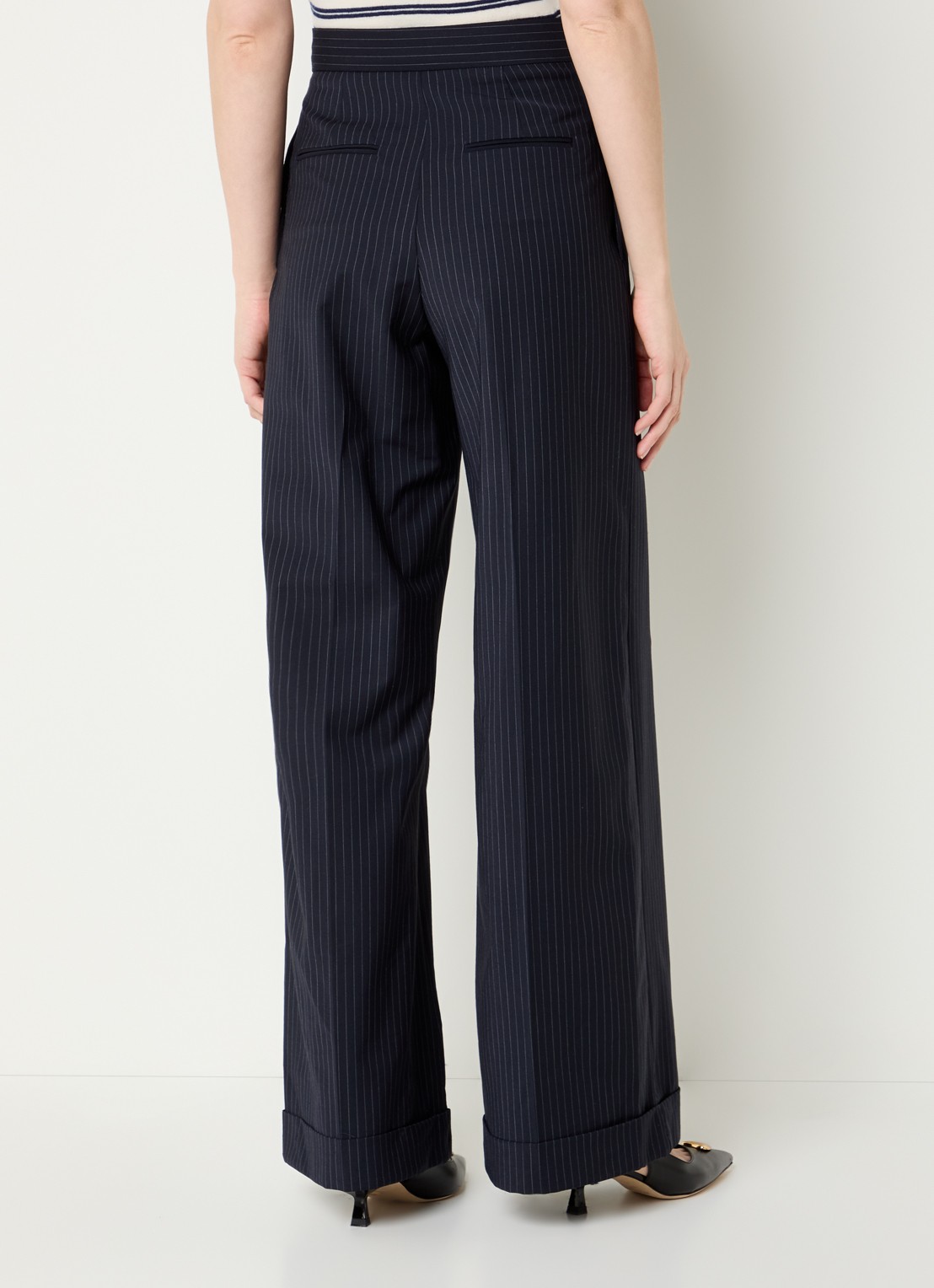 Claudie Pierlot Pacome high waist loose fit pantalon met streepprint - achterkant donkerblauw