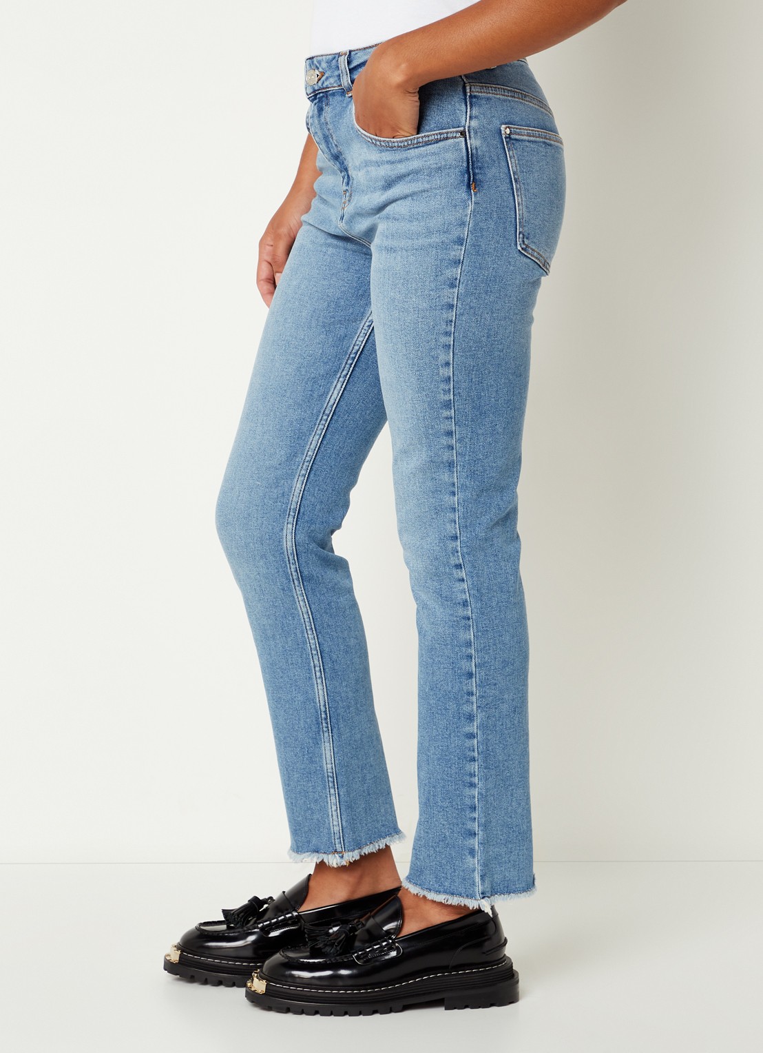 Claudie Pierlot Pageter high waist slim fit cropped jeans met gerafelde zoom  - detail 5 indigo