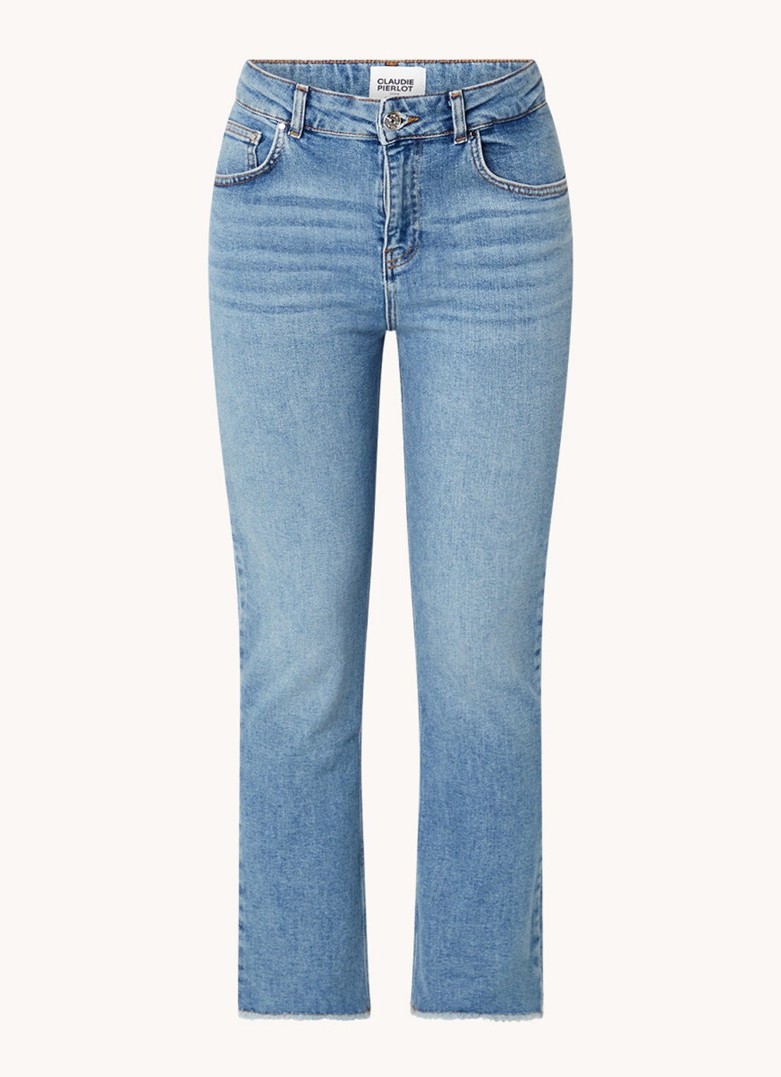 Claudie Pierlot Pageter high waist slim fit cropped jeans met gerafelde zoom  - voorkant indigo