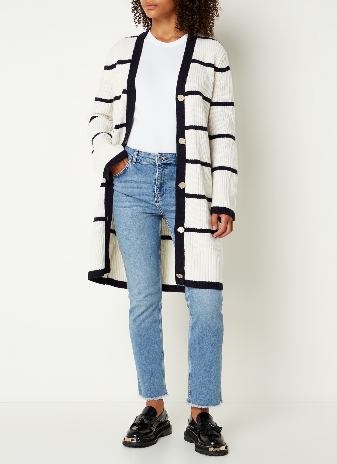 Claudie Pierlot Pageter high waist slim fit cropped jeans met gerafelde zoom  - voorkant 2 indigo