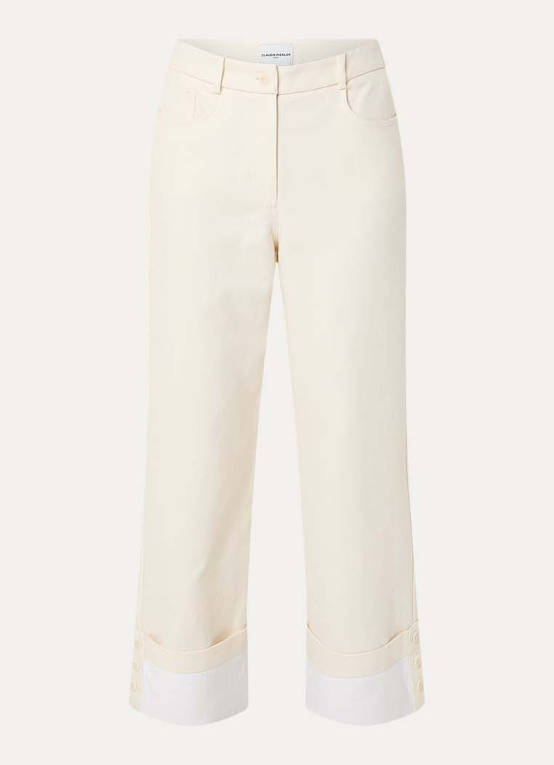 Claudie Pierlot Pallo high waist straight fit broek met sierknopen - voorkant 4 creme