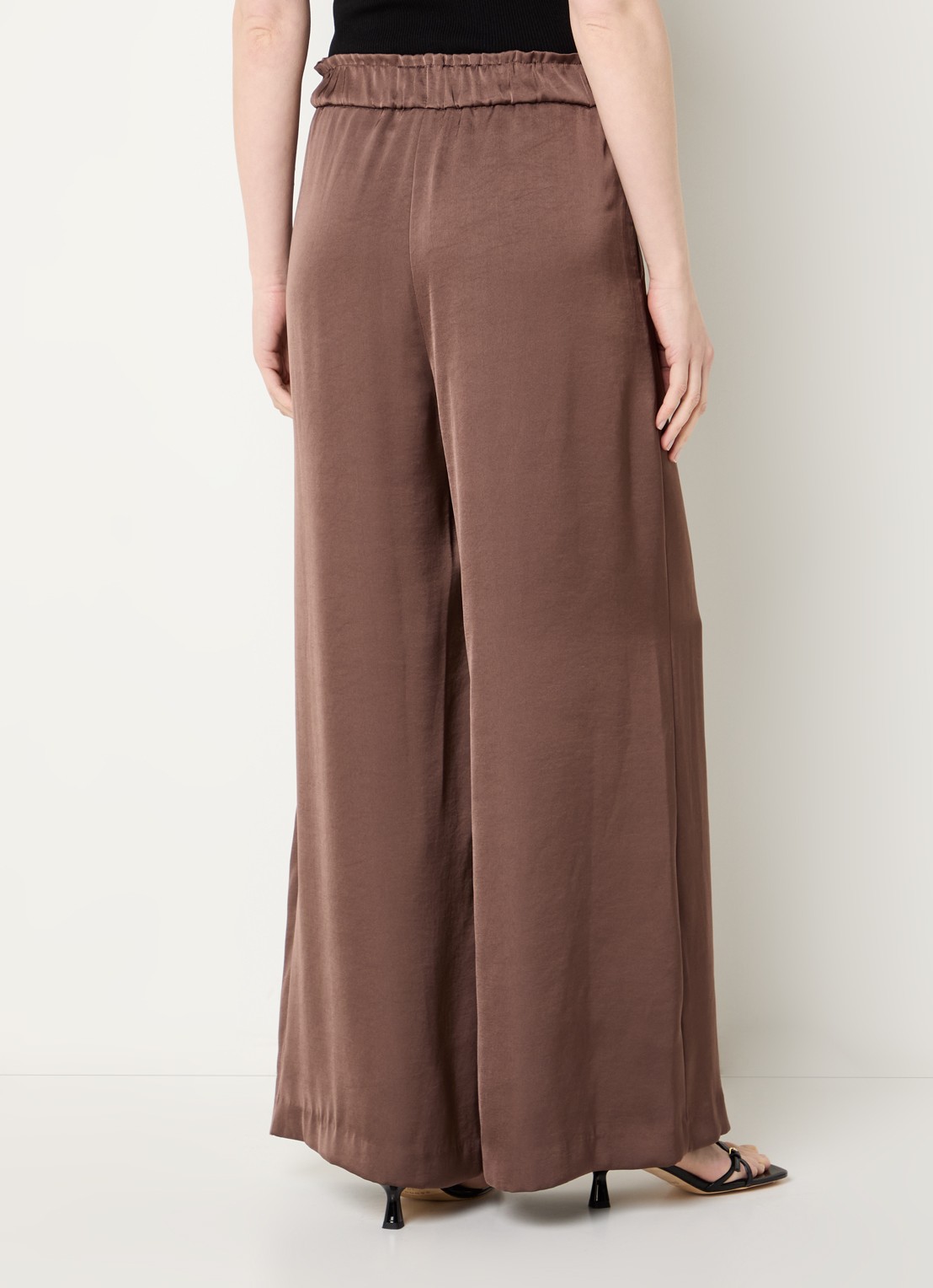 Claudie Pierlot Pantin high waist wide fit pantalon met steekzakken - achterkant bruin