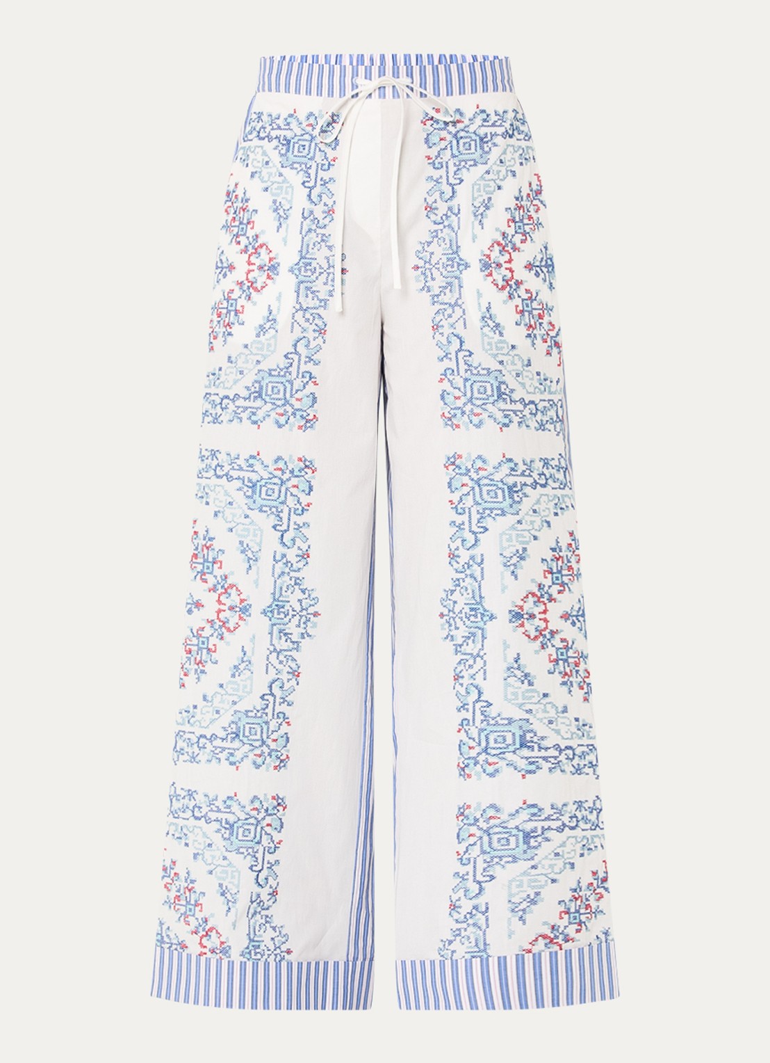 Claudie Pierlot Paola mid waist wide fit broek met borduring - voorkant lichtblauw