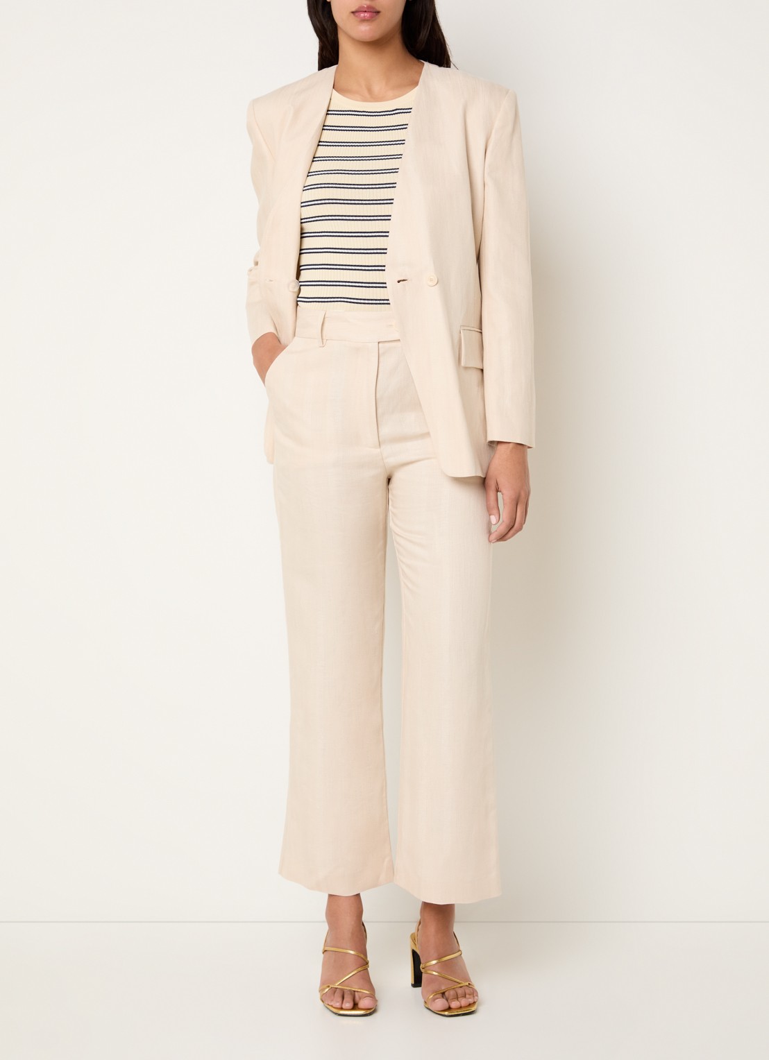 Claudie Pierlot Passila pantalon in linnenblend met steekzakken - voorkant 2 creme