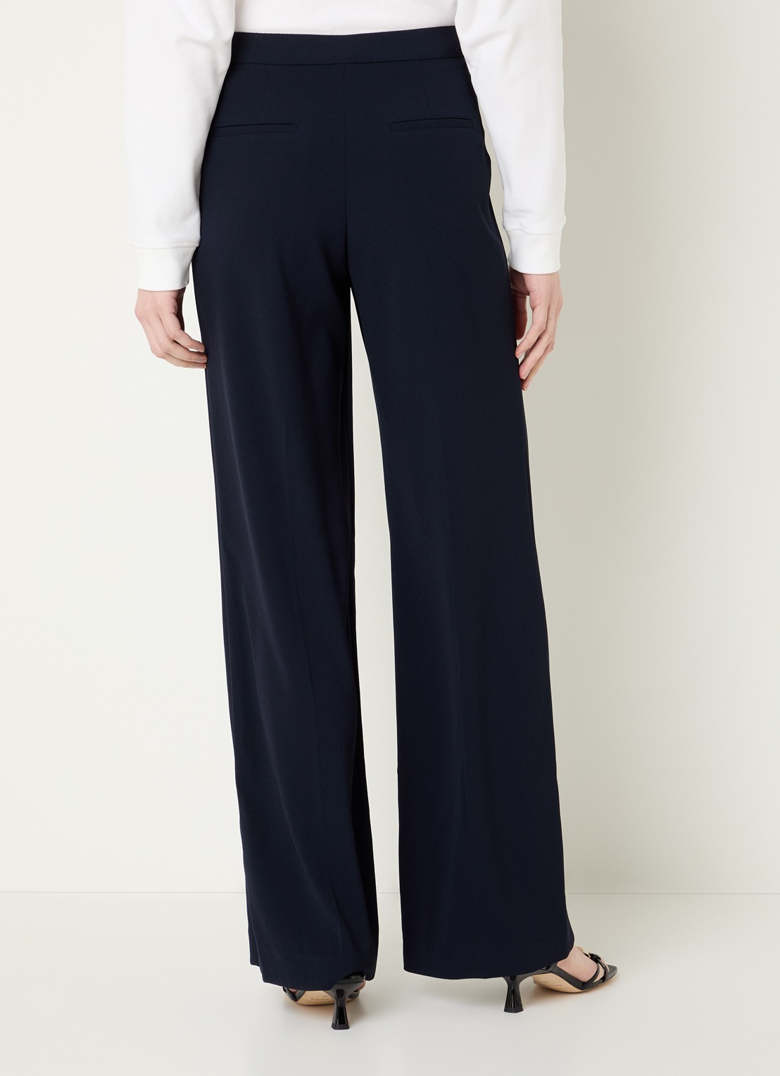 Claudie Pierlot Paulie high waist straight fit pantalon met stretch - achterkant 3 donkerblauw