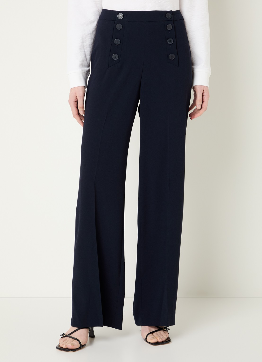 Claudie Pierlot Paulie high waist straight fit pantalon met stretch - detail 4 donkerblauw
