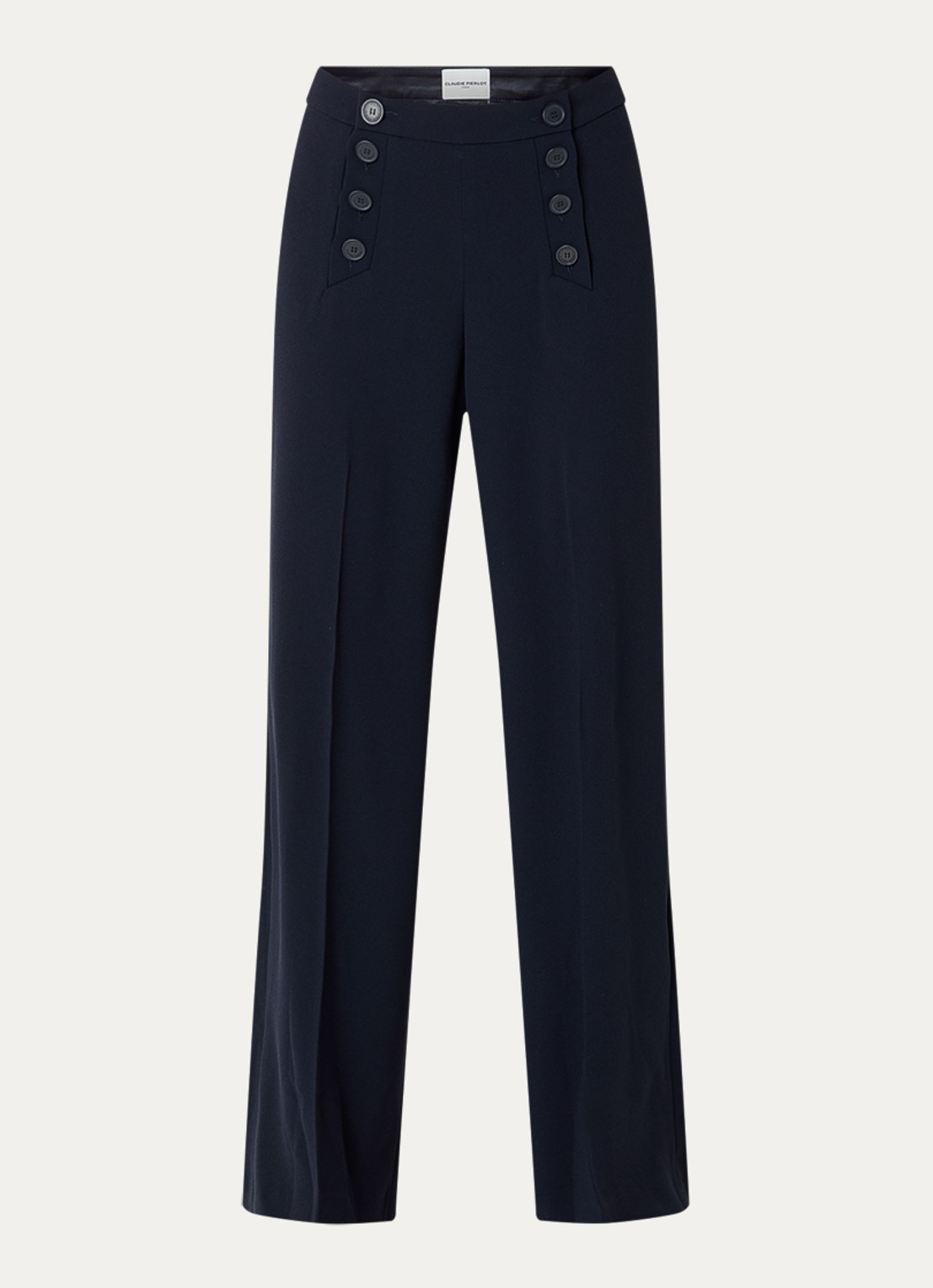 Claudie Pierlot Paulie high waist straight fit pantalon met stretch - voorkant donkerblauw