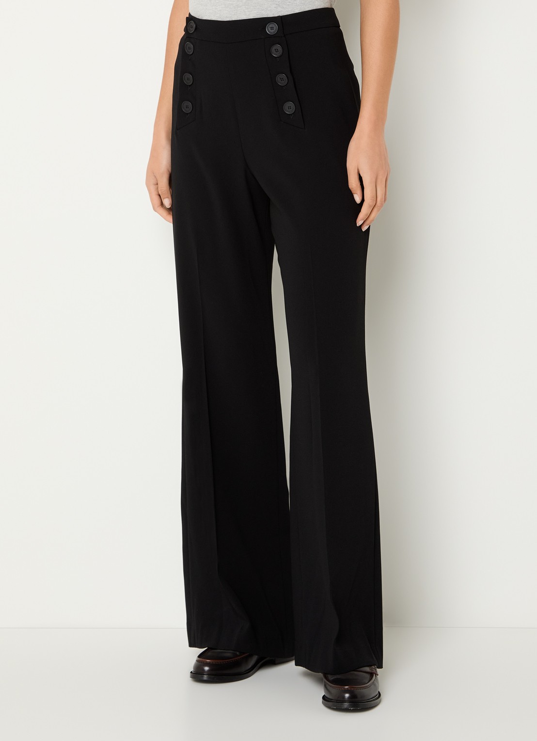 Claudie Pierlot Paulie high waist straight fit pantalon met stretch - detail 4 zwart