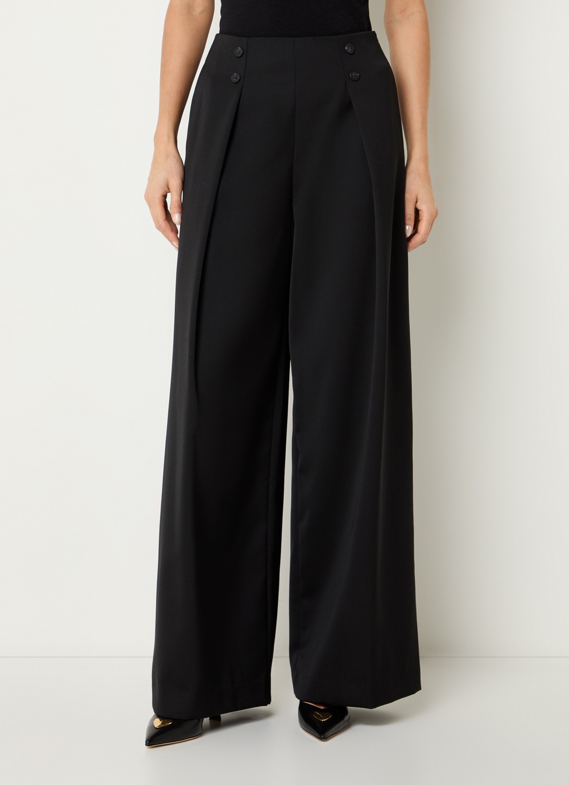 Claudie Pierlot Pelia high waist wide fit pantalon met steekzakken - detail 4 zwart