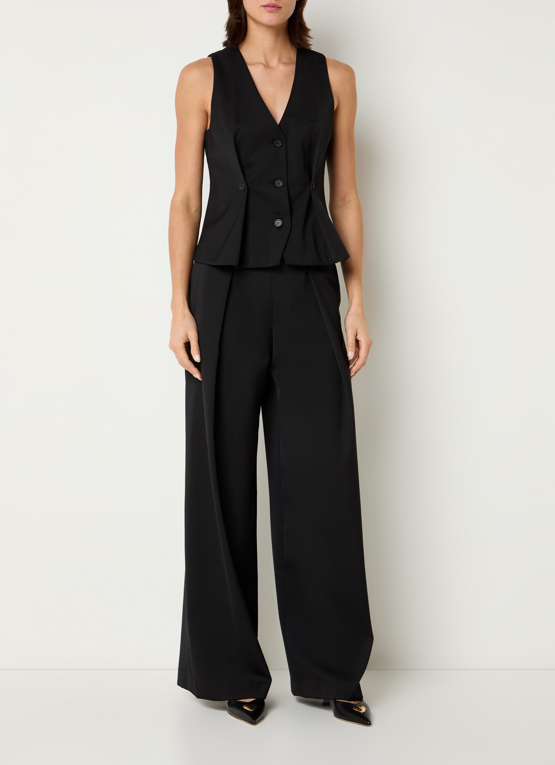 Claudie Pierlot Pelia high waist wide fit pantalon met steekzakken - voorkant 3 zwart