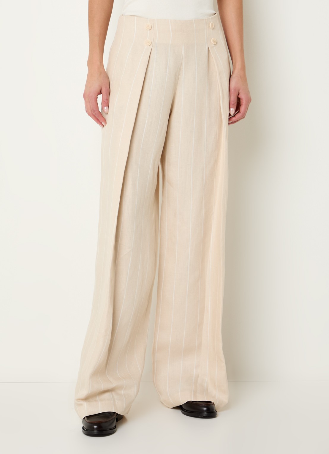 Claudie Pierlot Pelliarayee high waist wide fit pantalon met steekzakken - detail 3 creme