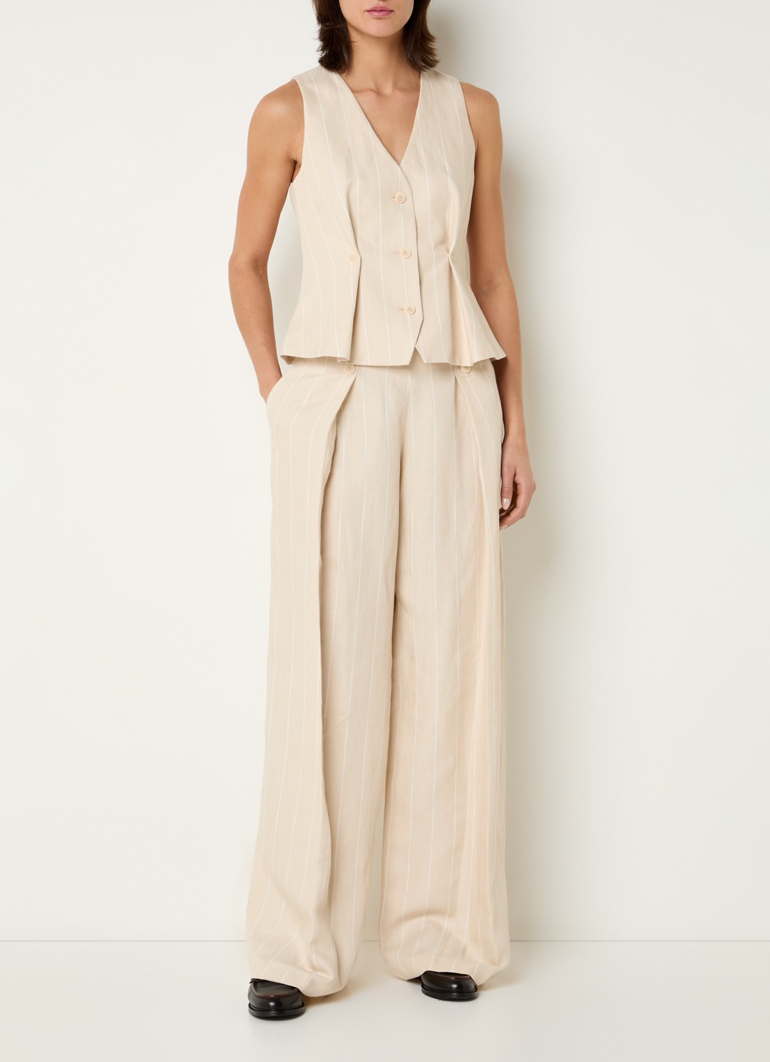 Claudie Pierlot Pelliarayee high waist wide fit pantalon met steekzakken - voorkant 2 creme