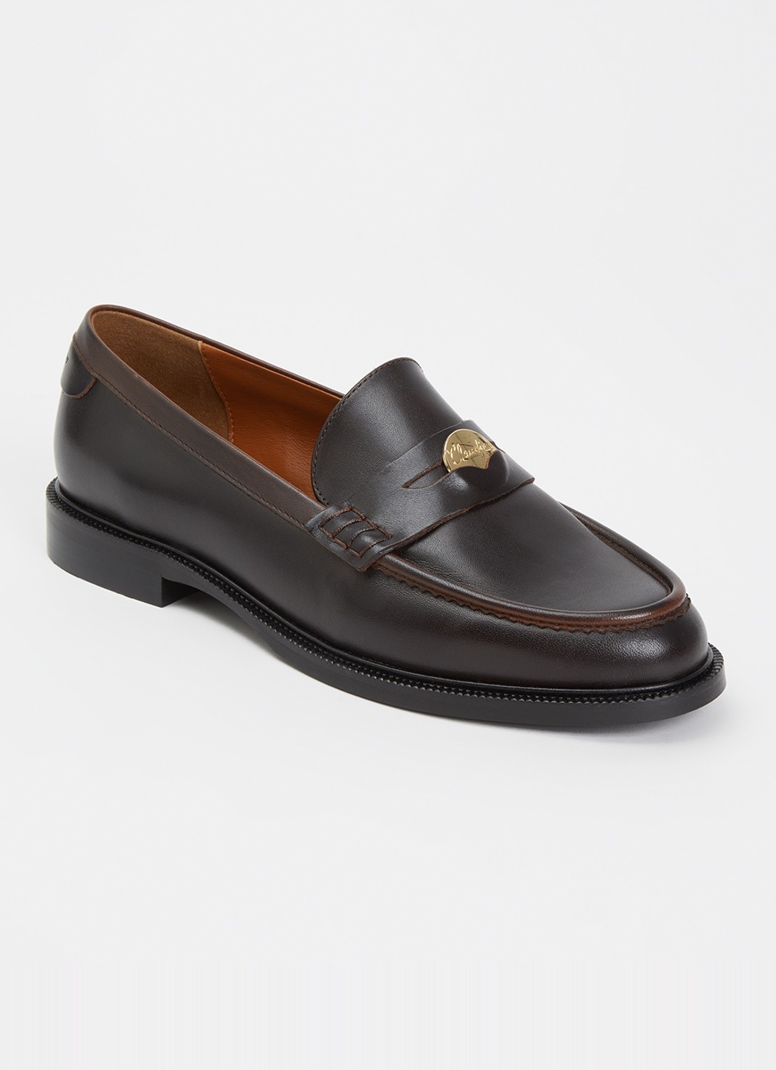 Claudie Pierlot Penny loafer van kalfsleer met logo - voorkant 5 donkerbruin
