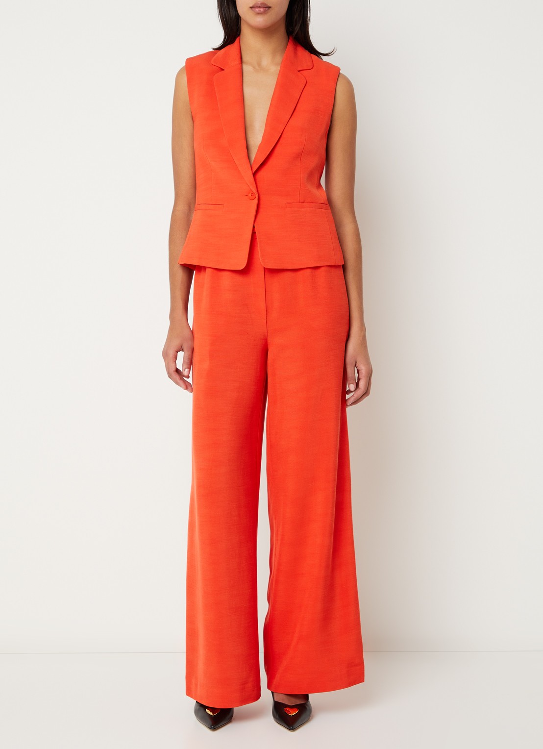 Claudie Pierlot Pistebis mid waist loose fit pantalon met trekkoord - voorkant 2 oranjerood