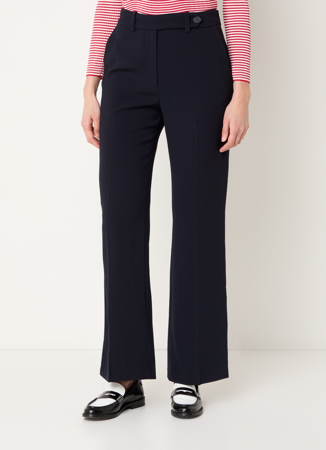 Claudie Pierlot Pixiabis high waist wide fit pantalon met steekzakken - detail 4 donkerblauw