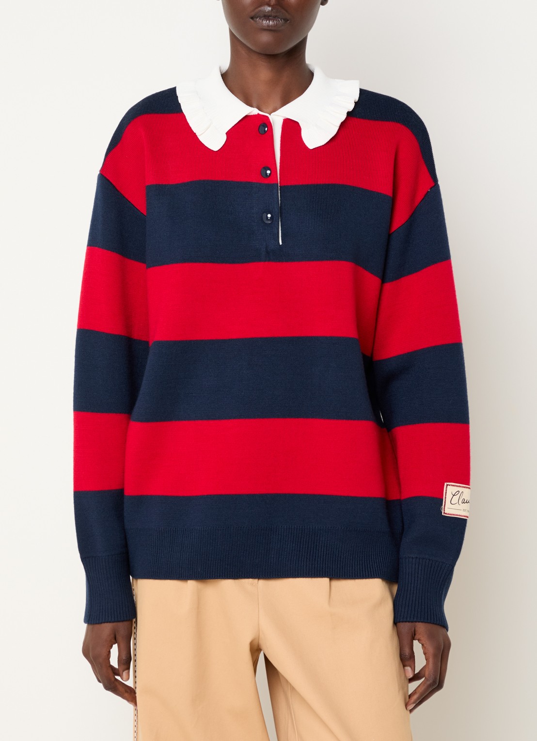 Claudie Pierlot Polo met streepprint - detail 4 rood