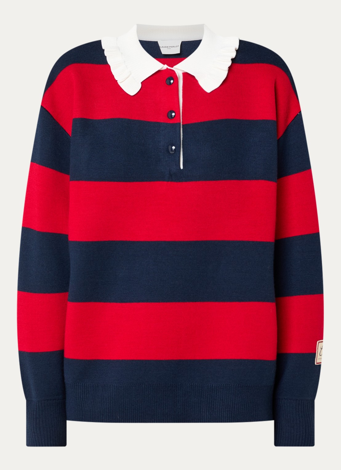 Claudie Pierlot Polo met streepprint - voorkant 2 rood