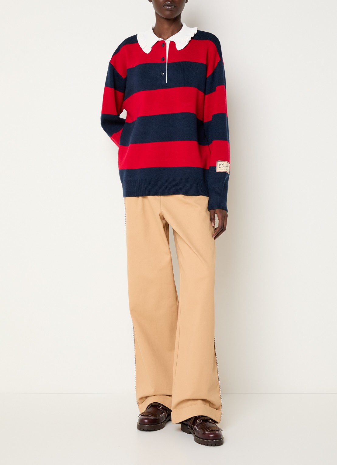 Claudie Pierlot Polo met streepprint - voorkant 3 rood