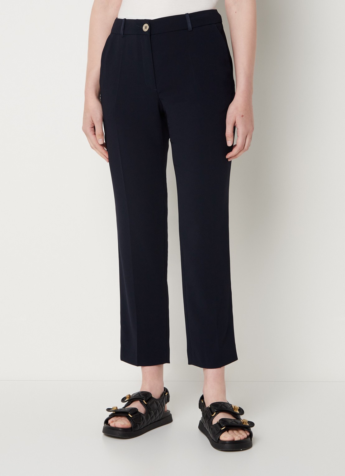 Claudie Pierlot Poupin high waist slim fit cropped pantalon met steekzakken  - detail 4 donkerblauw