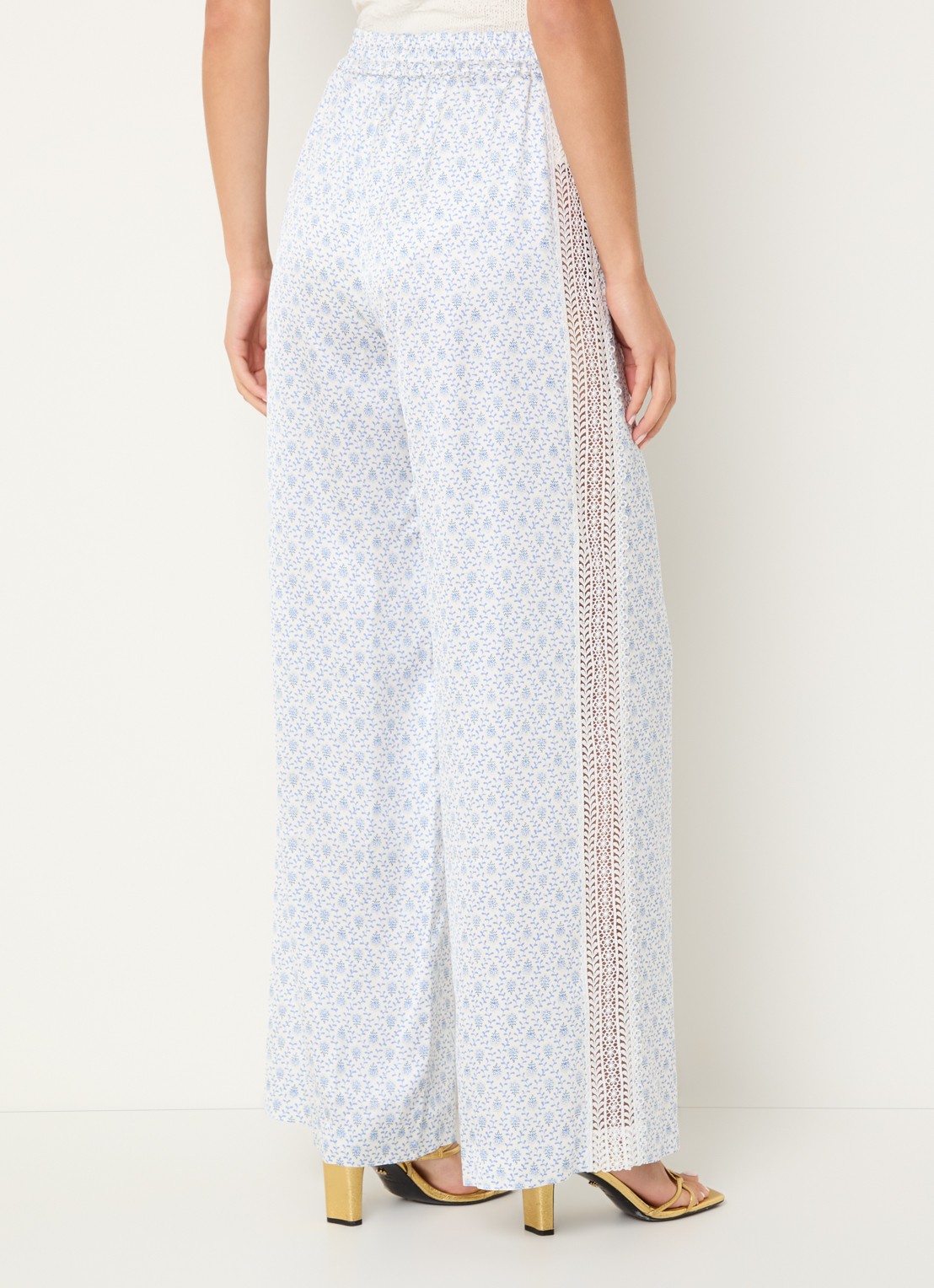 Claudie Pierlot Prudence high waist straight fit pantalon met details van kant - achterkant 3 blauw