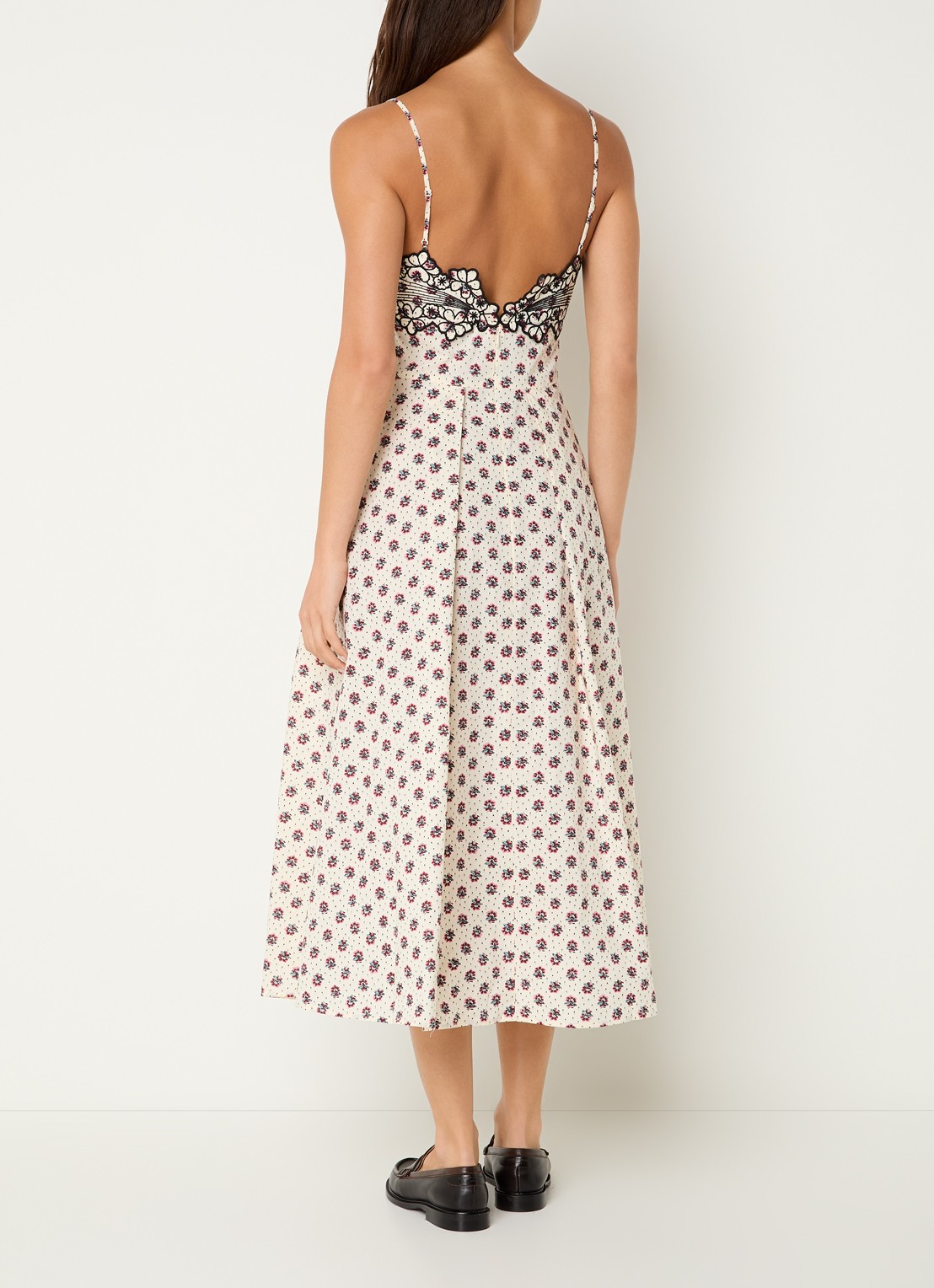 Claudie Pierlot Rachy midi jurk met bloemenprint en borduring - achterkant gebroken wit